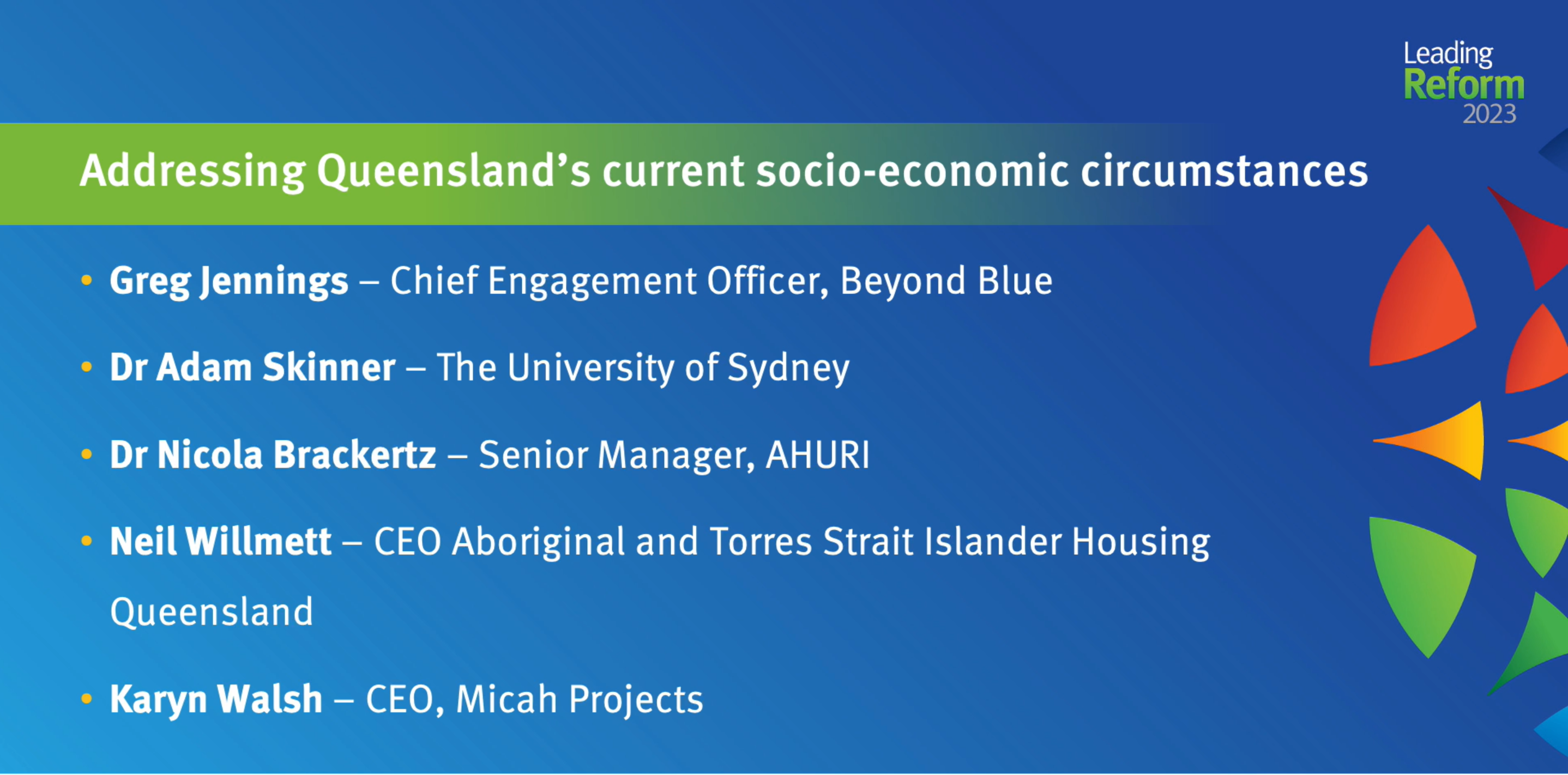 Image of slide showing panel members with play video text